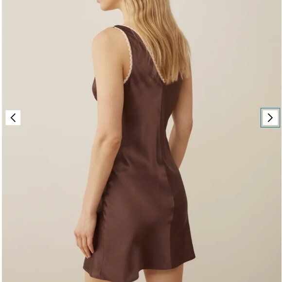 Reformation Brown Keaton Silk Mini Dress in Cafe - Picture 3 of 8
